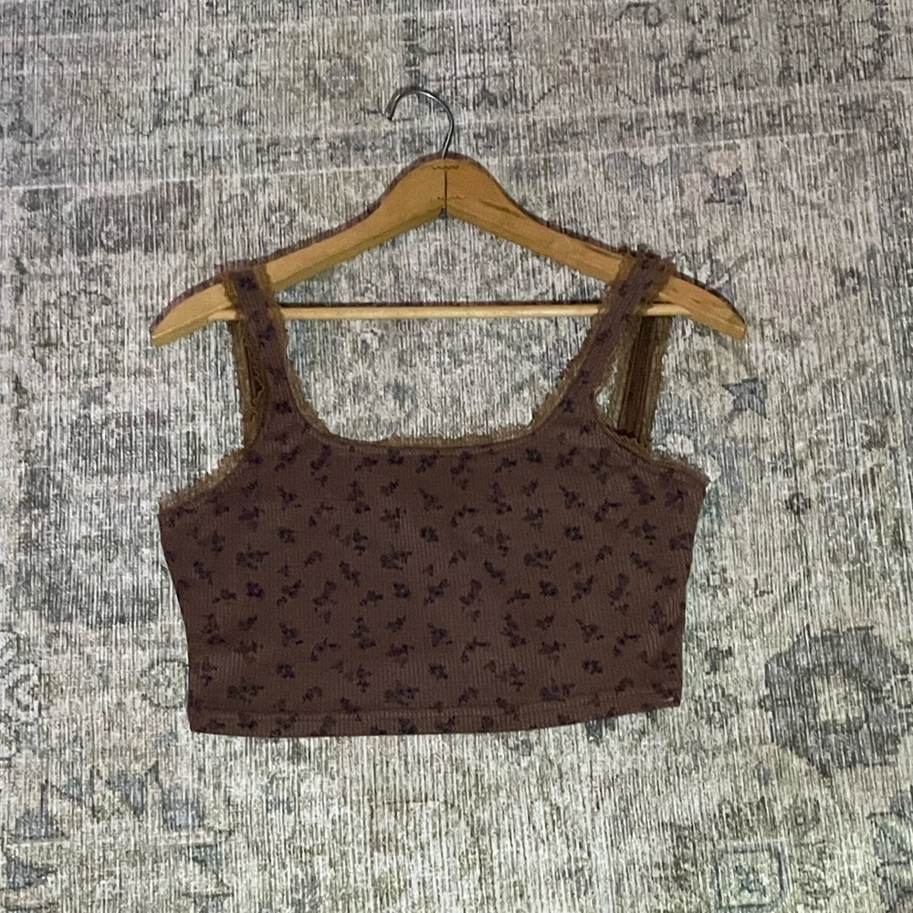 Cider NWT Lace Brown Floral Cropped Tank Top Size M